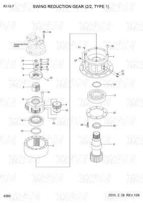 R110-7 Черный OEM экскаватор Swing Motor Drive Части каталог 31N4-10140