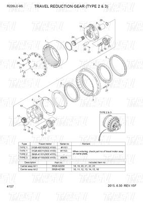 Настраиваемый черный 39Q6-42100 39Q6-42101 R220-9 экскаватор путешественный привод конечный каталог уменьшения для машиностроительной мастерской