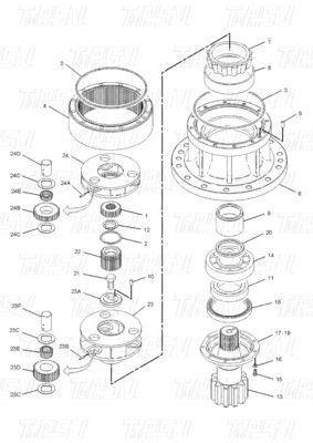 Гладкий тихий стальной экскаватор Swing Travel Drive Gearbox с планетарным редуктором